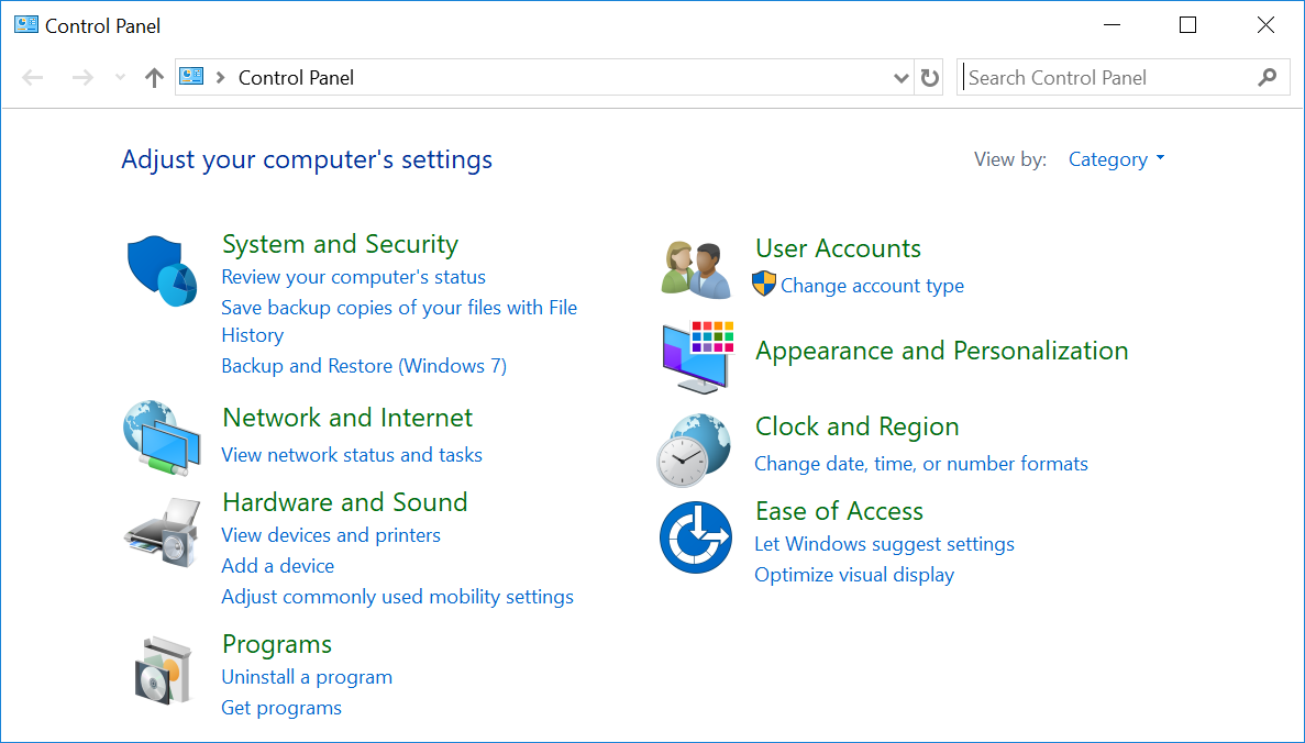 Windows 10 Control Panel Classic View (2015)